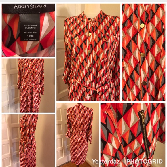 Geometric Patterned Dress with Gold Buttons shirt dress - Picture 5 of 5